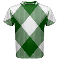 Green And White Diagonal Plaids Men s Cotton Tee by ConteMonfrey