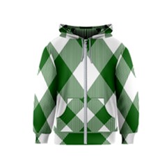 Green And White Diagonal Plaids Kids  Zipper Hoodie by ConteMonfrey