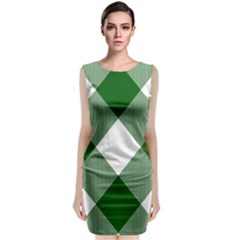 Green And White Diagonal Plaids Sleeveless Velvet Midi Dress by ConteMonfrey