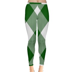 Green And White Diagonal Plaids Inside Out Leggings by ConteMonfrey