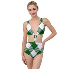 Green And White Diagonal Plaids Tied Up Two Piece Swimsuit by ConteMonfrey