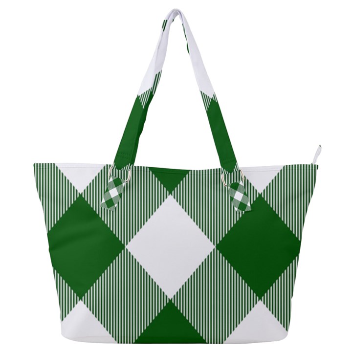 Green and white diagonal plaids Full Print Shoulder Bag