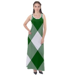 Green And White Diagonal Plaids Sleeveless Velour Maxi Dress by ConteMonfrey