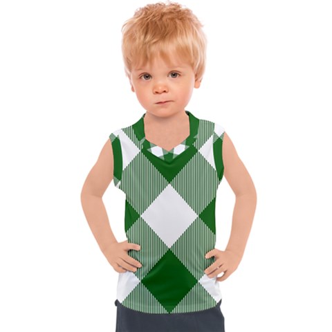 Green And White Diagonal Plaids Kids  Sport Tank Top by ConteMonfrey