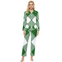 Green And White Diagonal Plaids Womens  Long Sleeve Velvet Pocket Pajamas Set by ConteMonfrey