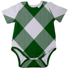 Green And White Diagonal Plaids Baby Short Sleeve Onesie Bodysuit by ConteMonfrey