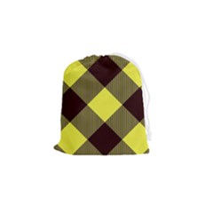 Black And Yellow Plaids Diagonal Drawstring Pouch (small) by ConteMonfrey