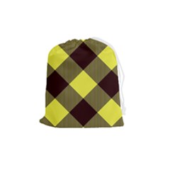 Black And Yellow Plaids Diagonal Drawstring Pouch (medium) by ConteMonfrey