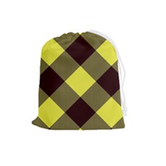 Black And Yellow Plaids Diagonal Drawstring Pouch (large) by ConteMonfrey