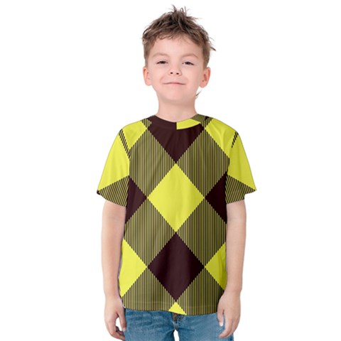 Black And Yellow Plaids Diagonal Kids  Cotton Tee by ConteMonfrey