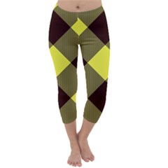 Black And Yellow Plaids Diagonal Capri Winter Leggings  by ConteMonfrey