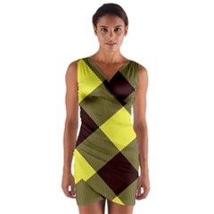 Black And Yellow Plaids Diagonal Wrap Front Bodycon Dress by ConteMonfrey