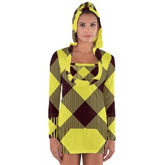 Black And Yellow Plaids Diagonal Long Sleeve Hooded T-shirt by ConteMonfrey