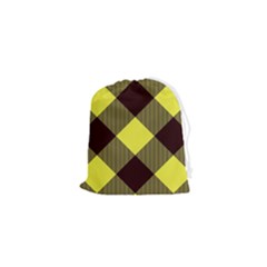 Black And Yellow Plaids Diagonal Drawstring Pouch (xs) by ConteMonfrey