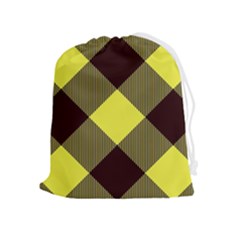 Black And Yellow Plaids Diagonal Drawstring Pouch (xl) by ConteMonfrey