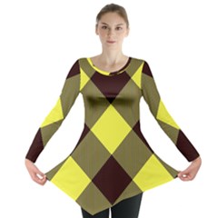 Black And Yellow Plaids Diagonal Long Sleeve Tunic  by ConteMonfrey