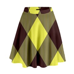 Black And Yellow Plaids Diagonal High Waist Skirt by ConteMonfrey