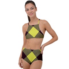 Black And Yellow Plaids Diagonal High Waist Tankini Set by ConteMonfrey