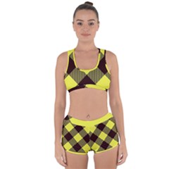 Black And Yellow Plaids Diagonal Racerback Boyleg Bikini Set by ConteMonfrey