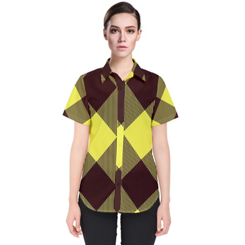 Black And Yellow Plaids Diagonal Women s Short Sleeve Shirt by ConteMonfrey