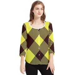 Black And Yellow Plaids Diagonal Chiffon Quarter Sleeve Blouse by ConteMonfrey