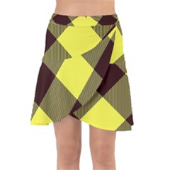 Black And Yellow Plaids Diagonal Wrap Front Skirt by ConteMonfrey