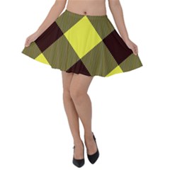 Black And Yellow Plaids Diagonal Velvet Skater Skirt by ConteMonfrey