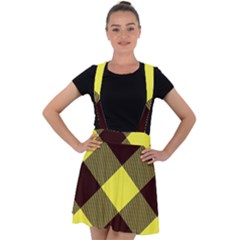 Black And Yellow Plaids Diagonal Velvet Suspender Skater Skirt by ConteMonfrey