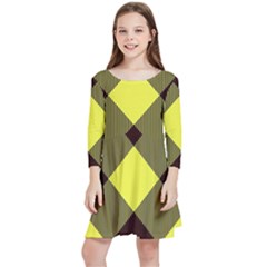 Black And Yellow Plaids Diagonal Kids  Quarter Sleeve Skater Dress by ConteMonfrey