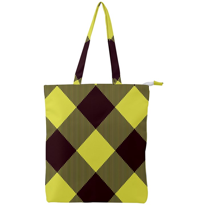 Black and yellow plaids diagonal Double Zip Up Tote Bag