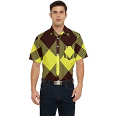 Black And Yellow Plaids Diagonal Men s Short Sleeve Pocket Shirt  by ConteMonfrey