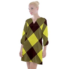 Black And Yellow Plaids Diagonal Open Neck Shift Dress by ConteMonfrey