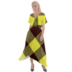 Black And Yellow Plaids Diagonal Cross Front Sharkbite Hem Maxi Dress by ConteMonfrey