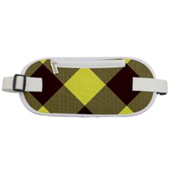 Black And Yellow Plaids Diagonal Rounded Waist Pouch by ConteMonfrey