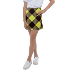 Black And Yellow Plaids Diagonal Kids  Tennis Skirt by ConteMonfrey