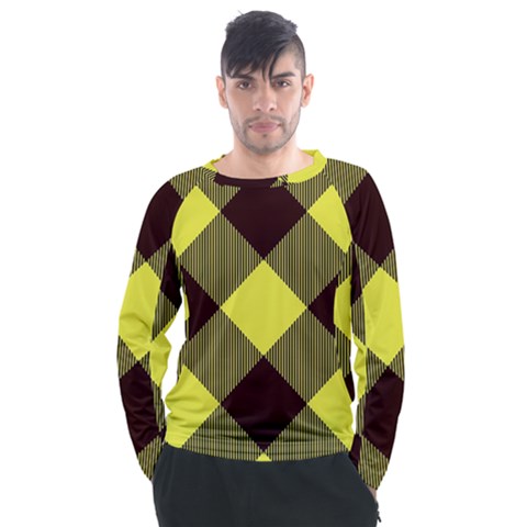 Black And Yellow Plaids Diagonal Men s Long Sleeve Raglan Tee by ConteMonfrey