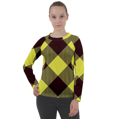 Black And Yellow Plaids Diagonal Women s Long Sleeve Raglan Tee by ConteMonfrey