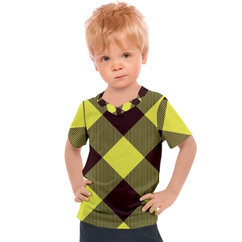 Black And Yellow Plaids Diagonal Kids  Sports Tee by ConteMonfrey