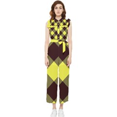 Black And Yellow Plaids Diagonal Women s Frill Top Chiffon Jumpsuit by ConteMonfrey