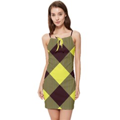 Black And Yellow Plaids Diagonal Summer Tie Front Dress