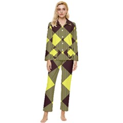 Black And Yellow Plaids Diagonal Womens  Long Sleeve Velvet Pocket Pajamas Set by ConteMonfrey