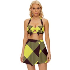 Black And Yellow Plaids Diagonal Vintage Style Bikini Top And Skirt Set  by ConteMonfrey