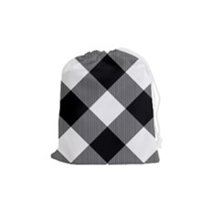 Black And White Diagonal Plaids Drawstring Pouch (medium) by ConteMonfrey