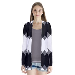 Black And White Diagonal Plaids Drape Collar Cardigan by ConteMonfrey