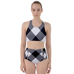 Black And White Diagonal Plaids Racer Back Bikini Set by ConteMonfrey