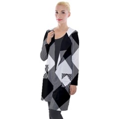 Black And White Diagonal Plaids Hooded Pocket Cardigan by ConteMonfrey