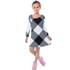 Black And White Diagonal Plaids Kids  Long Sleeve Velvet Dress