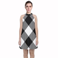 Black And White Diagonal Plaids Velvet Halter Neckline Dress  by ConteMonfrey