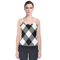 Black And White Diagonal Plaids Velvet Spaghetti Strap Top by ConteMonfrey