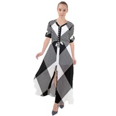 Black And White Diagonal Plaids Waist Tie Boho Maxi Dress